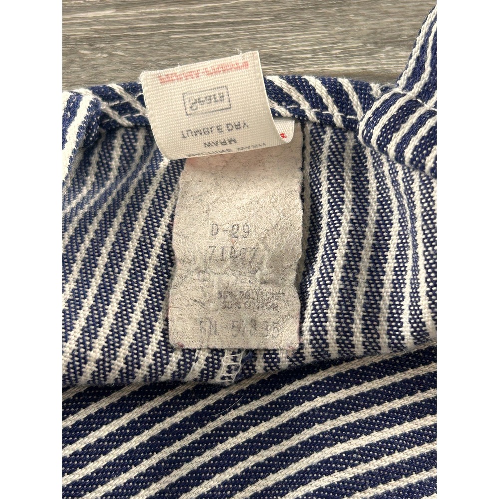 Vintage Sears Perma-Prest Toddler Boys Hickory Stripe Train Overalls Blue White - Picture 7 of 8